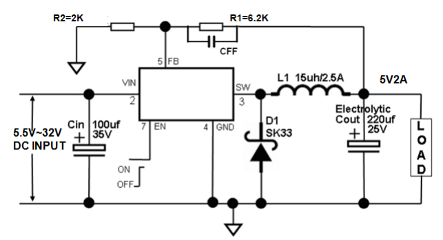 80mΩ RDSON内部电源PMOSFET开关2A恒定输出电流CXSD62245单片降压开关模式稳压器效率高达95%固定380KHz频率