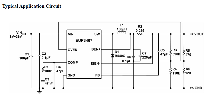 EUP3467һõģƼܹĽѹDC-DC任ṩߴ4Aĸصк õԵʺ͸صʡEUP34678V36VѹΧȶкߺѹֹģʽͨⲿѹʵ ɱ̵ѹ߲