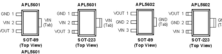 The APL5601/APL5602,APL5603,APL5605,APL5606 family of low-power and low dropout  linear regulators which operate from 2.9V to 6.5V input  voltage and deliver up to 600mA output current.