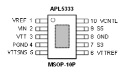 The APL5333 integrates two  power transistors to source or sink current up to 3A. It  also incorporate current-limit, thermal shutdown into a  single chip.