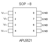 The APL5521,APL5522,APL5523 is a dual low dropout regulator with  output 1 with 3.3V/0.5A and output2 with 2.5V/0.3A  output capability